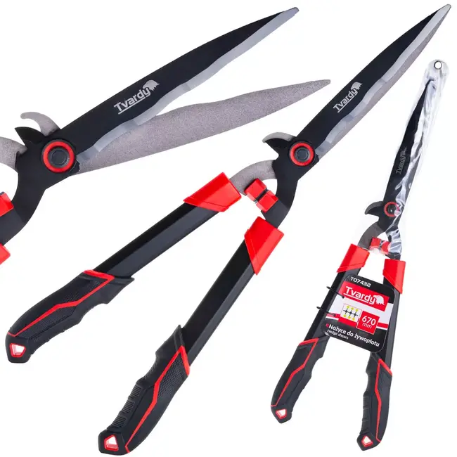 Tvardy Heggenschaar 670 mm met golfsnede PTFE messen en ergonomische handgrepen