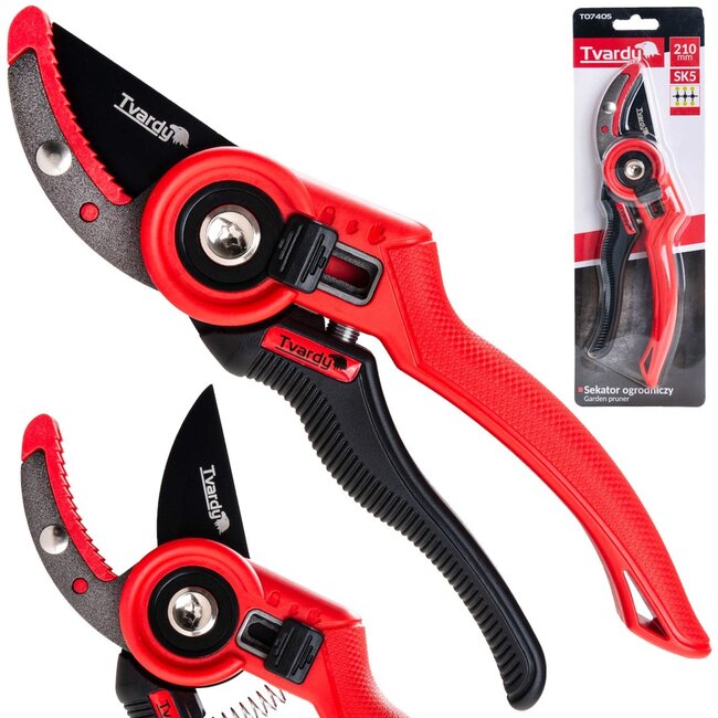 Tvardy Snoeischaar 210 mm met aambeeldmes SK5 staal en PTFE-coating ergonomisch handvat