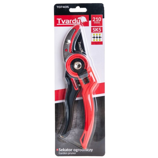 Tvardy Snoeischaar 210 mm met aambeeldmes SK5 staal en PTFE-coating ergonomisch handvat