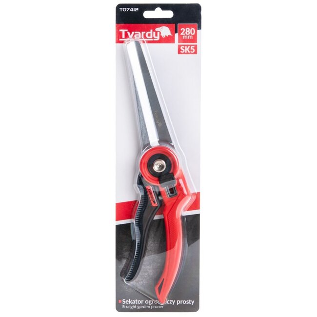 Tvardy Rechte snoeischaar 280 mm met SK5 stalen messen ergonomisch handvat voor bloemen en struiken