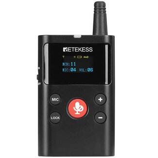 Retekess Draadloze rondleidingszender hoofdzender - 12 kanalen, 250 meter bereik, zwart, dempknop, tot 70 uur