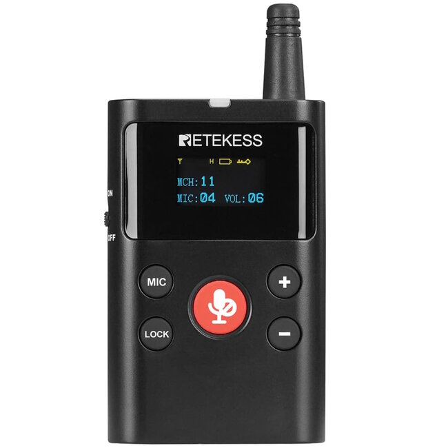 Retekess Draadloze rondleidingszender hoofdzender - 12 kanalen, 250 meter bereik, zwart, dempknop, tot 70 uur