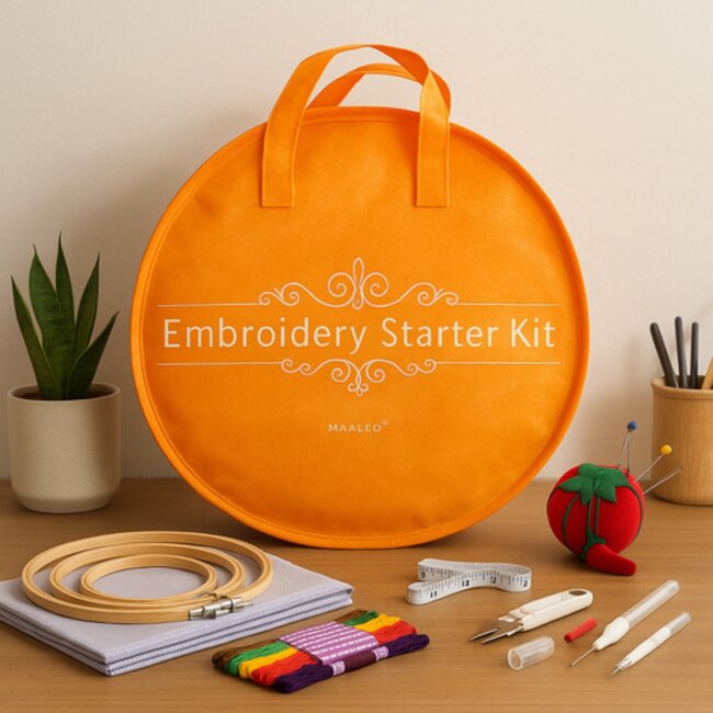 Maaleo Complete borduurset 100 kleuren garen met ringen naalden en accessoires in draagtas