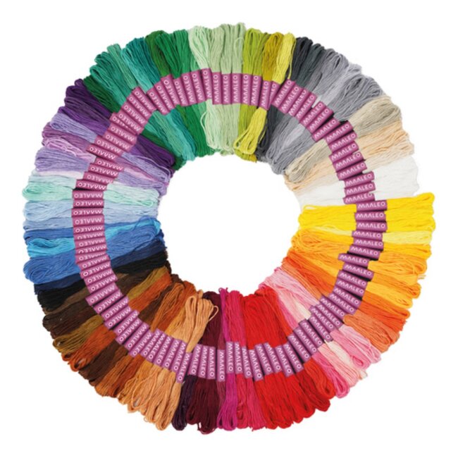 Maaleo Complete borduurset 100 kleuren garen met ringen naalden en accessoires in draagtas