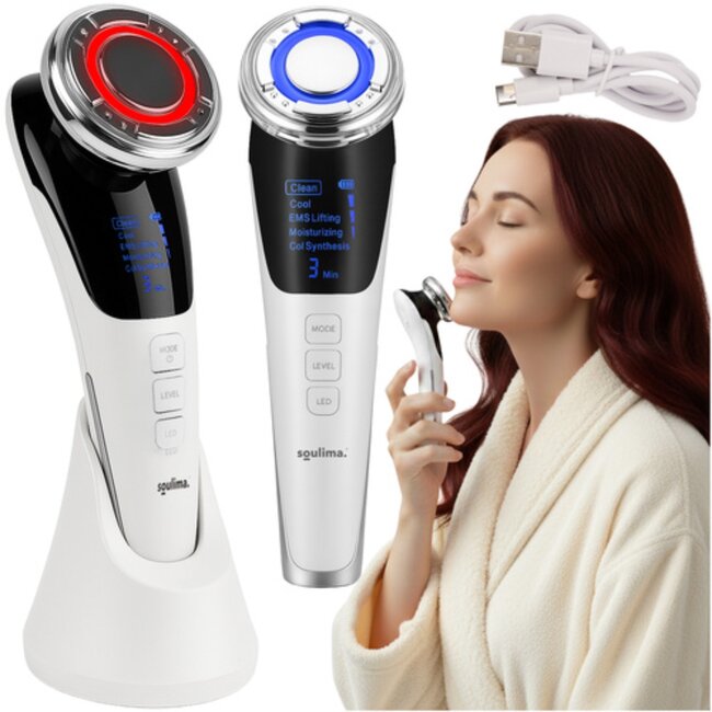 Soulima Gezichtsmassager met mesotherapie EMS lifting warmte koeling en LED lichttherapie