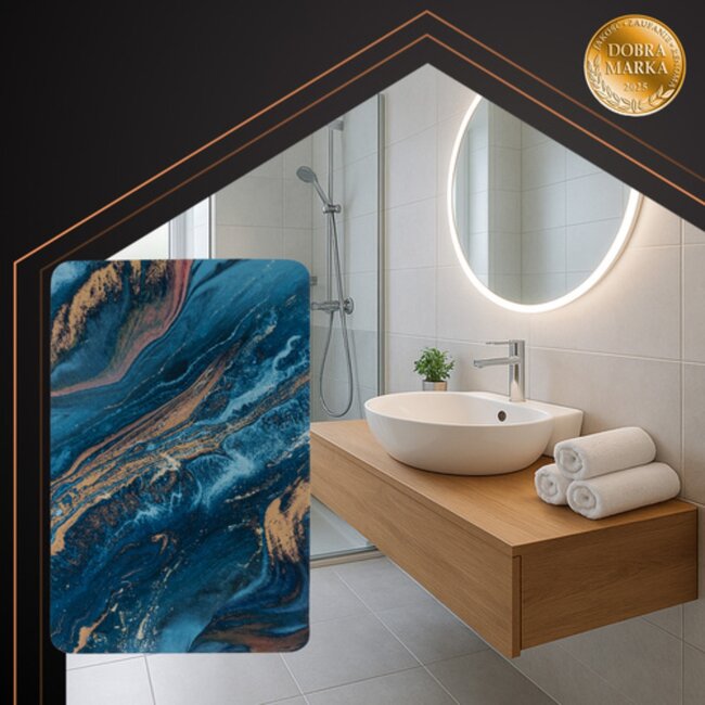 Ruhhy Badmat 80x50 cm marmer design blauw goud antislip en snel drogend comfortabel en stijlvol