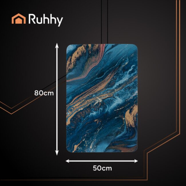 Ruhhy Badmat 80x50 cm marmer design blauw goud antislip en snel drogend comfortabel en stijlvol