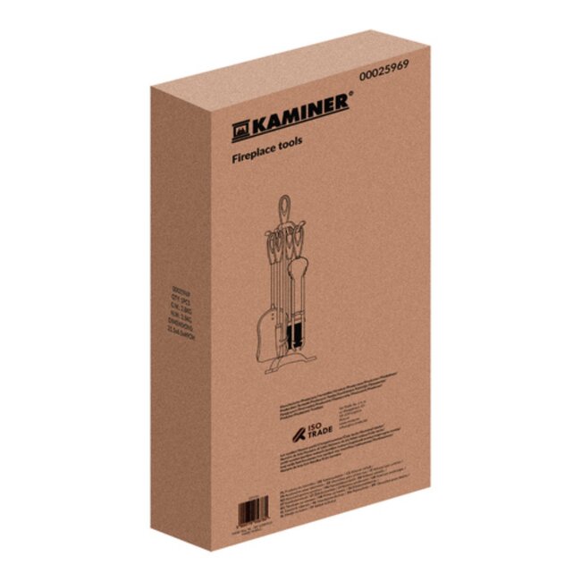 Kaminer Haardset 4 delig met standaard pook tang schep en borstel zwart metalen haardaccessoires