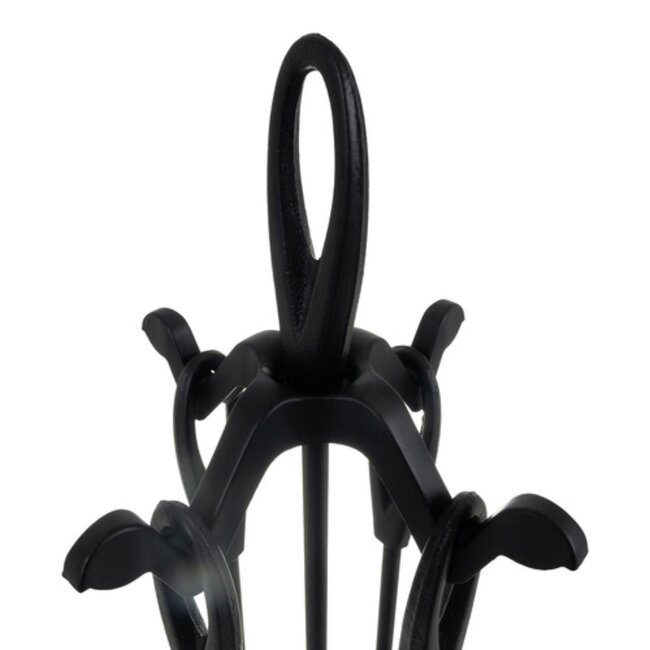 Kaminer Haardset 4 delig met standaard pook tang schep en borstel zwart metalen haardaccessoires