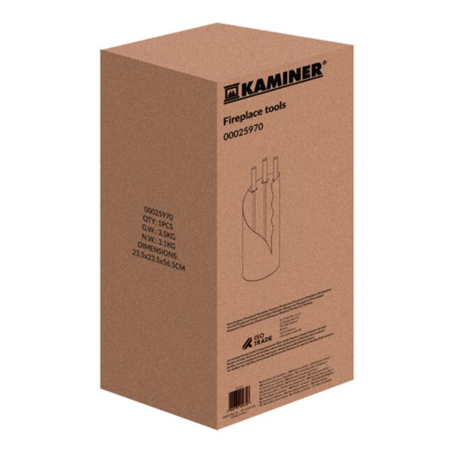 Kaminer Moderne haardset 4 delig met houder zwart metaal en roestvrijstaal pook borstel schep tang