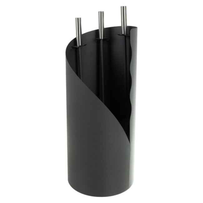 Kaminer Moderne haardset 4 delig met houder zwart metaal en roestvrijstaal pook borstel schep tang