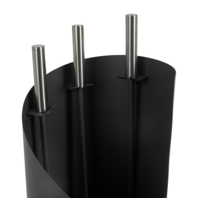 Kaminer Moderne haardset 4 delig met houder zwart metaal en roestvrijstaal pook borstel schep tang