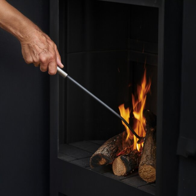 Kaminer Moderne haardset 4 delig met houder zwart metaal en roestvrijstaal pook borstel schep tang