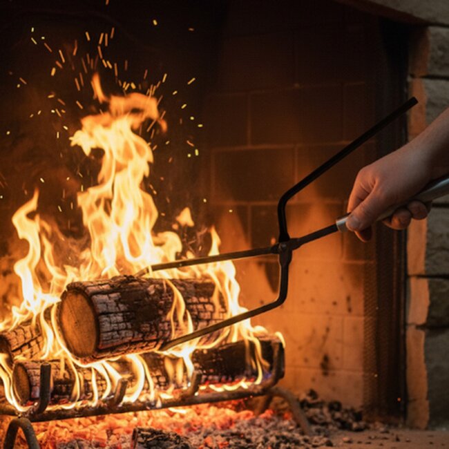 Kaminer Haardset 5 delig met standaard zwart metaal en roestvrijstaal pook tang schep en borstel