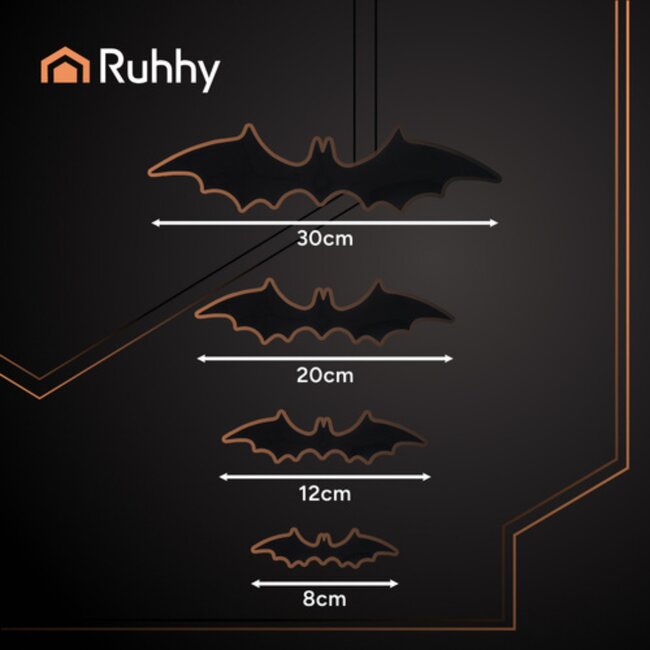 Ruhhy Vleermuis stickers 3D set van 56 stuks zwart Halloween muurdecoratie herbruikbaar