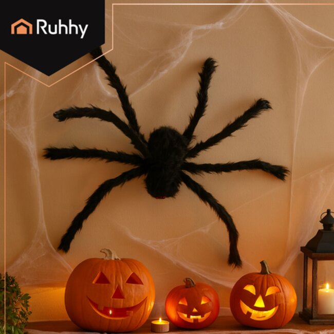 Ruhhy Grote spin decoratie 50 cm met rode ogen en buigbare poten Halloween binnen en buiten