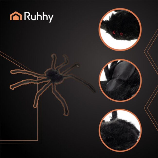 Ruhhy Grote spin decoratie 50 cm met rode ogen en buigbare poten Halloween binnen en buiten