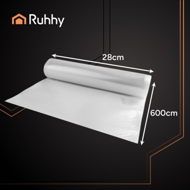 Ruhhy Vacumeerfolie rol 28x600 cm voor vacuümmachine voedselvershoudfolie sous-vide geschikt