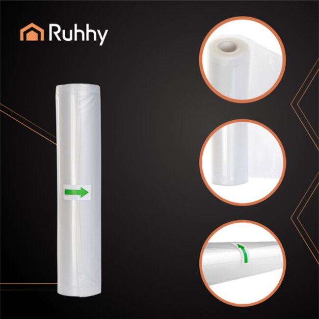 Ruhhy Vacumeerfolie rol 28x600 cm voor vacuümmachine voedselvershoudfolie sous-vide geschikt