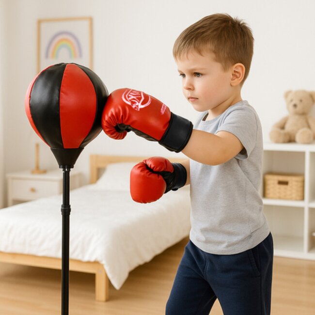Ruhhy  Bokszak set voor kinderen met handschoenen verstelbare standaard en pomp stabiele voet