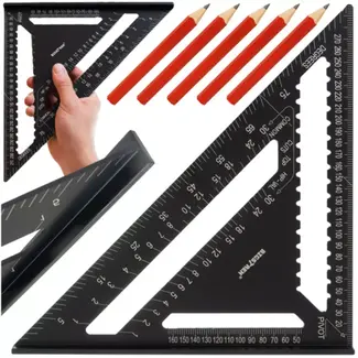 Bigstren Aluminium timmermanshaak 30 × 30 cm met 90° en 45° schaal inclusief 5 potloden