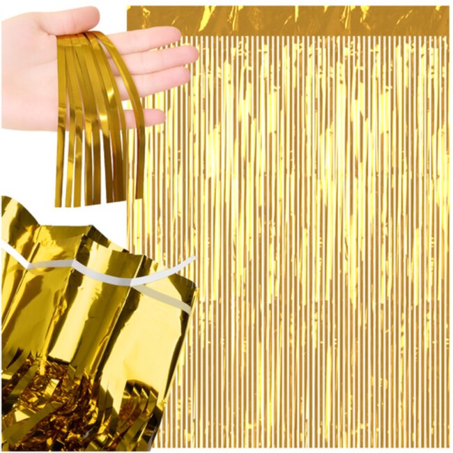 Ruhhy Gouden decoratief gordijn 2x1m met zelfklevende strip feestdecoratie voor foto achtergrond of deur