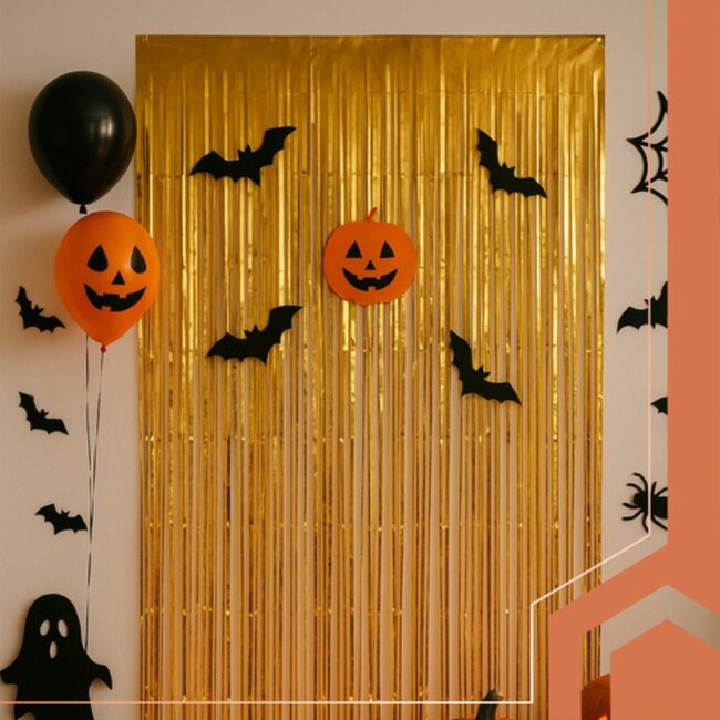 Ruhhy Gouden decoratief gordijn 2x1m met zelfklevende strip feestdecoratie voor foto achtergrond of deur