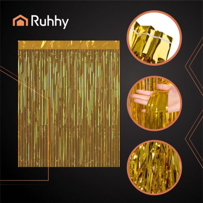 Ruhhy Gouden decoratief gordijn 2x1m met zelfklevende strip feestdecoratie voor foto achtergrond of deur