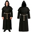 Ruhhy Monnik kostuum zwart gewaad met capuchon koordceintuur en kruis accessoire voor Halloween en carnaval