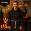 Ruhhy Monnik kostuum zwart gewaad met capuchon koordceintuur en kruis accessoire voor Halloween en carnaval