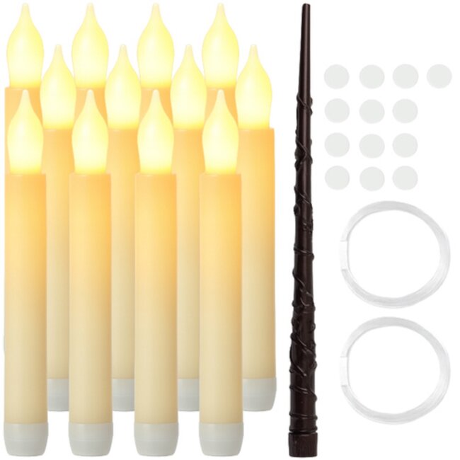 Ruhhy LED kaarsen set 12 stuks met flikkerend licht ophangdraad stickers en afstandsbediening veilig en sfeervol