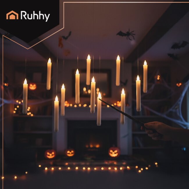 Ruhhy LED kaarsen set 12 stuks met flikkerend licht ophangdraad stickers en afstandsbediening veilig en sfeervol