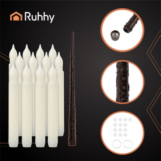 Ruhhy LED kaarsen set 12 stuks met flikkerend licht ophangdraad stickers en afstandsbediening veilig en sfeervol