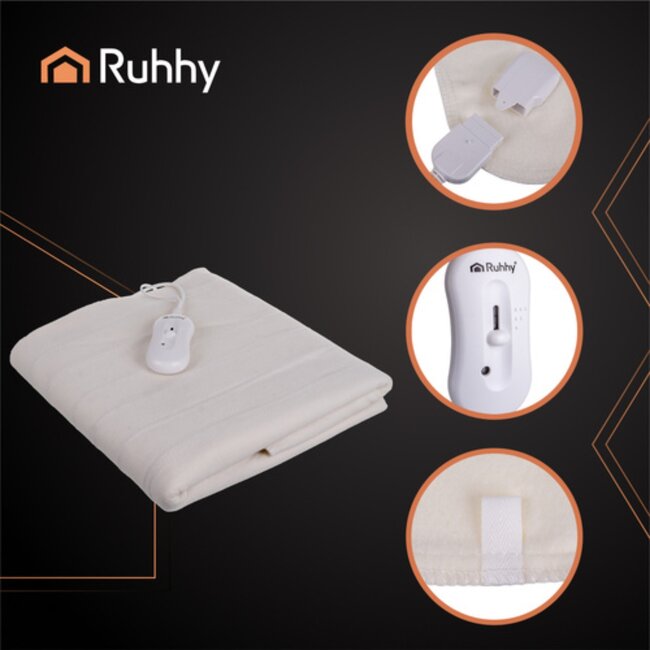 Ruhhy Elektrische deken mat 190x80 cm met instelbare temperatuur en oververhittingsbeveiliging voor comfortabel en warm slapen