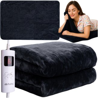 Ruhhy Elektrische deken mat 180x130 cm fleece met timer digitaal display en meerdere warmtestanden
