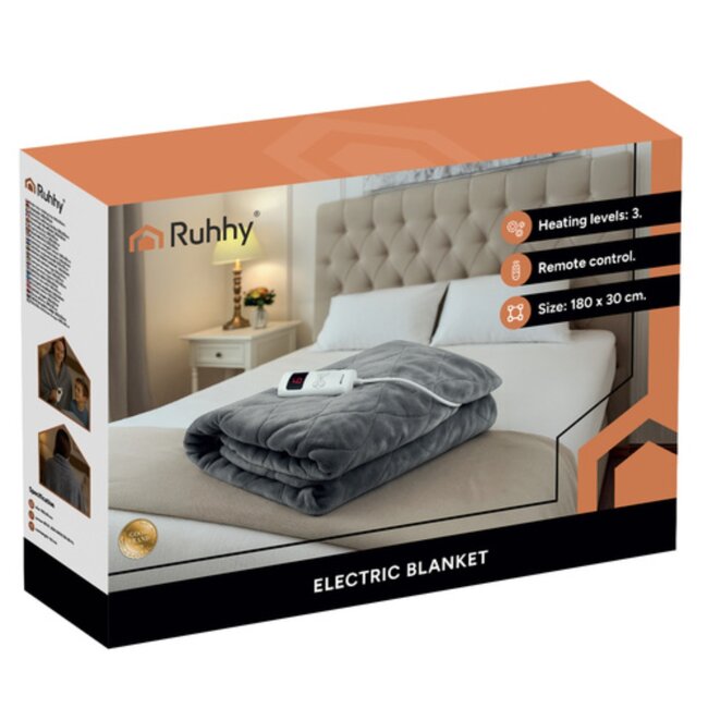 Ruhhy Elektrische deken mat 180x130 cm fleece met timer digitaal display en meerdere warmtestanden