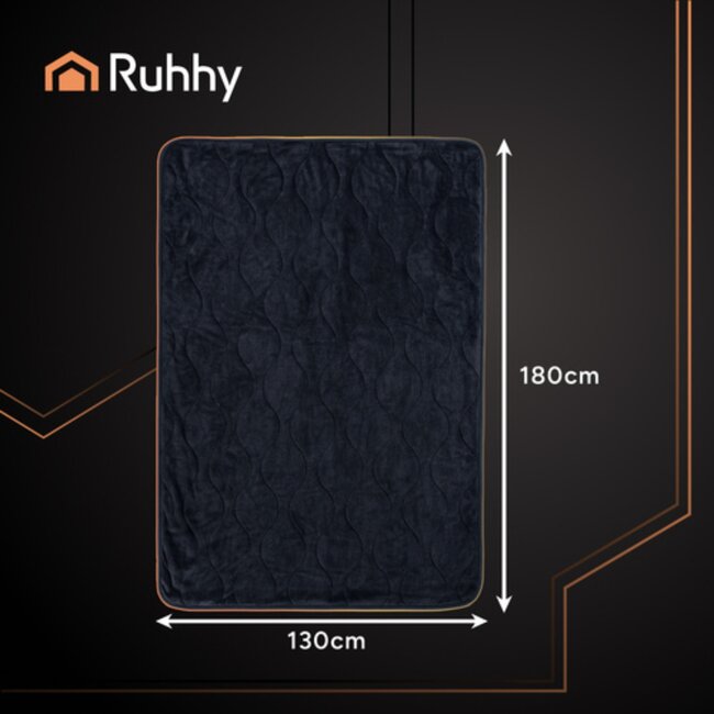 Ruhhy Elektrische deken mat 180x130 cm fleece met timer digitaal display en meerdere warmtestanden