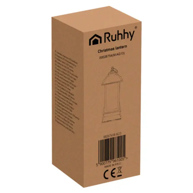 Ruhhy Koperen LED kerstlantaarn met sneeuwpopmotief en warm licht 12,5 cm