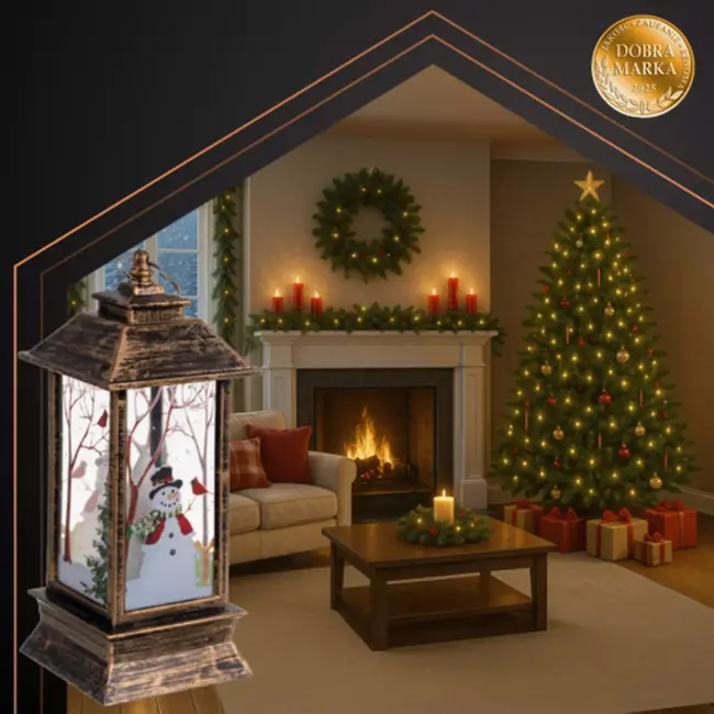 Ruhhy Koperen LED kerstlantaarn met sneeuwpopmotief en warm licht 12,5 cm