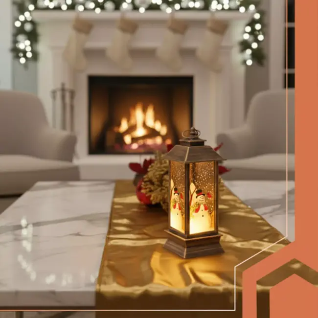 Ruhhy Koperen LED kerstlantaarn met sneeuwpopmotief en warm licht 12,5 cm