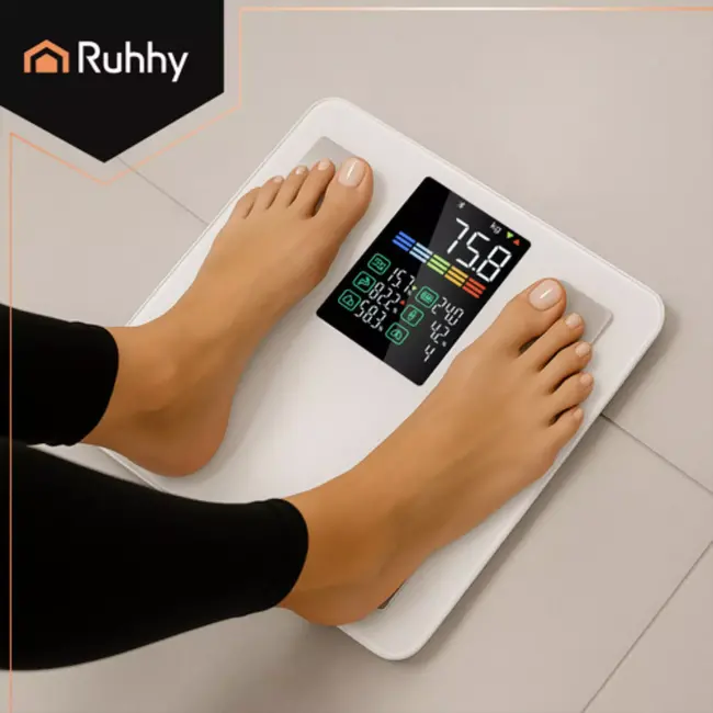 Ruhhy Slimme analyse personenweegschaal wit 226 kg met LCD-display en Feelfit app