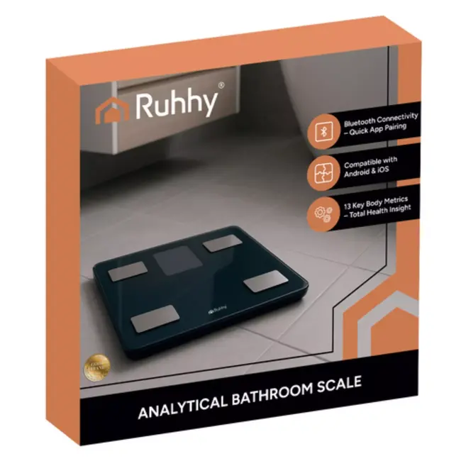 Ruhhy Slimme analyse personenweegschaal zwart 226 kg met LCD-display en Feelfit app