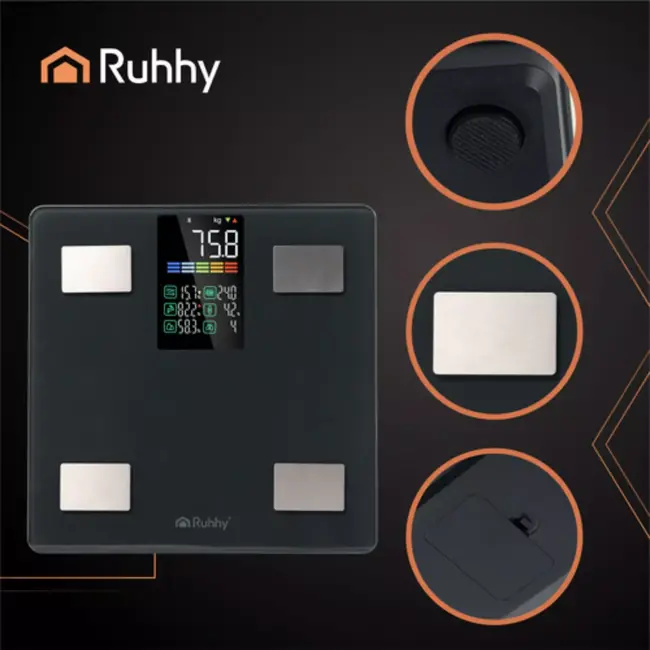 Ruhhy Slimme analyse personenweegschaal zwart 226 kg met LCD-display en Feelfit app