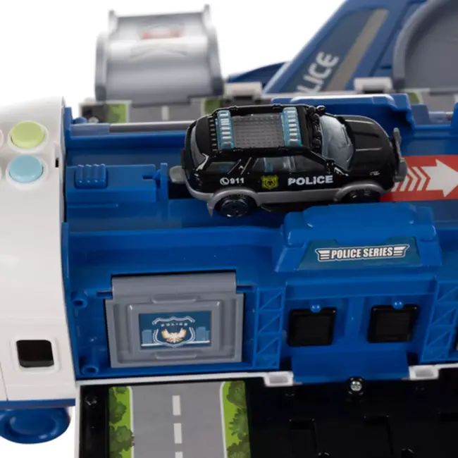 Kruzzel politie vliegtuig speelgoed – opvouwbare parkeergarage met 4 politieauto’s en accessoires