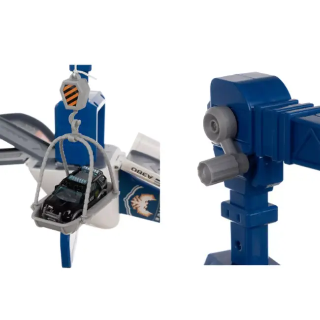 Kruzzel politie vliegtuig speelgoed – opvouwbare parkeergarage met 4 politieauto’s en accessoires