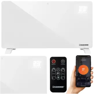 Kaminer Zelva elektrische glaspaneelradiator 2500W met WiFi app bediening en afstandsbediening