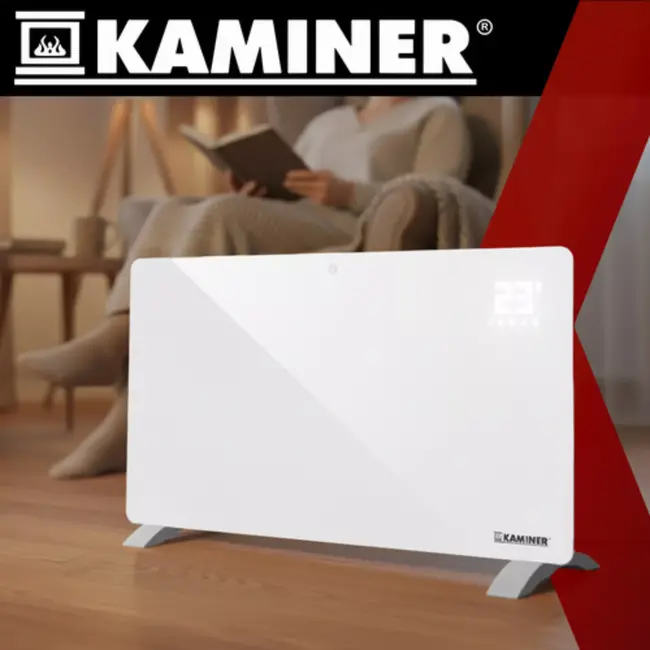 Kaminer Zelva elektrische glaspaneelradiator 2500W met WiFi app bediening en afstandsbediening