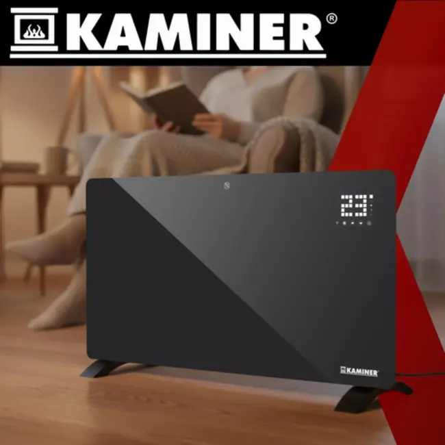 Kaminer Zelva elektrische glaspaneelradiator zwart 2500W met WiFi app bediening en afstandsbediening