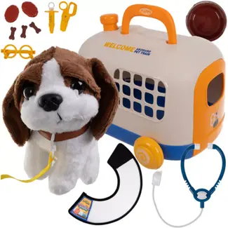 Ruhhy Kinder dierenarts set met pluchen hond en accessoires in draagtas