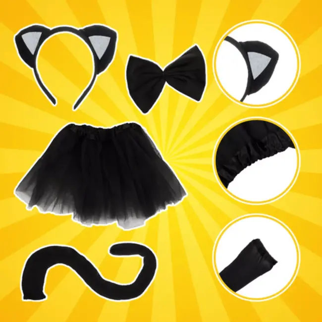 Kruzzel kattenkostuum zwart 4-delig verkleedset voor kinderen 3–10 jaar